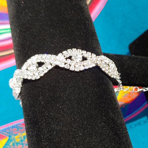 Women's Silver Tone Rhinestone Crystal Formal Bracelet Adjustable - Picture 9 of 13